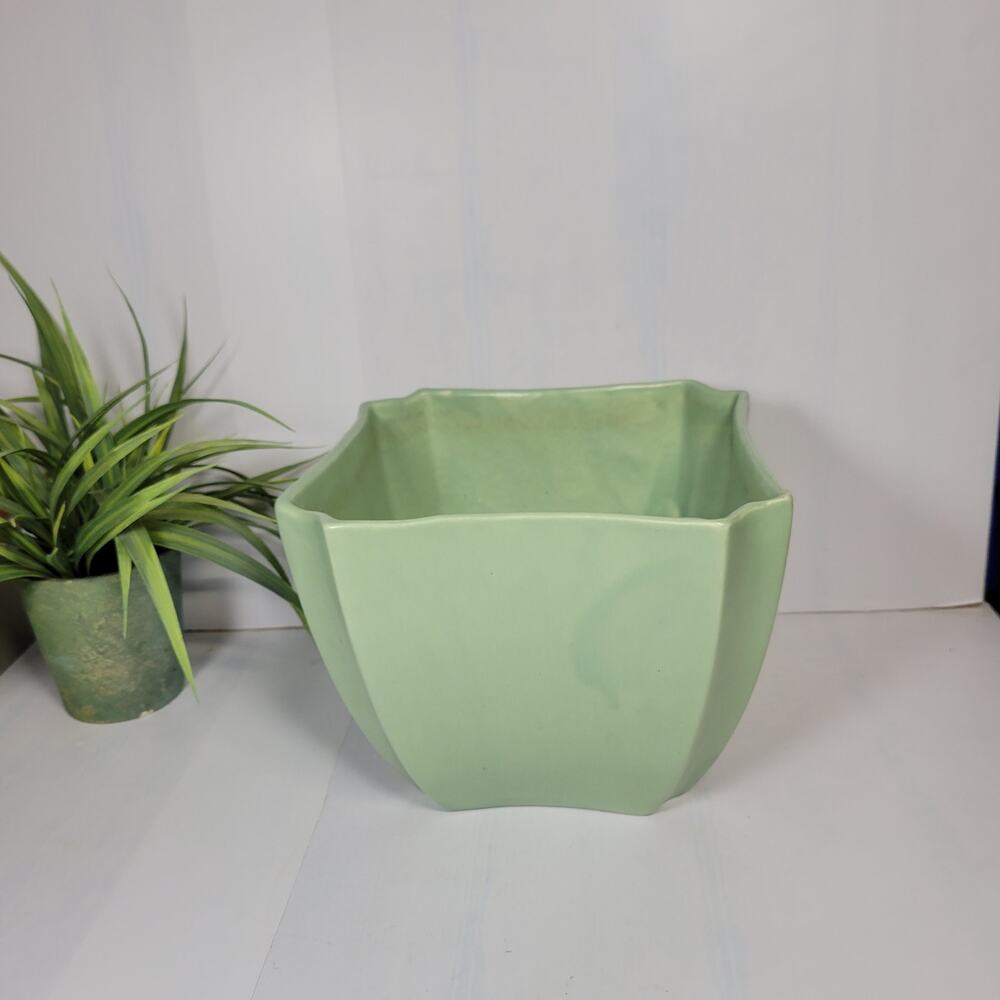 Vintage Haeger Pottery Square Planter Sage Green MCM Ceramic Pot (Chips)
